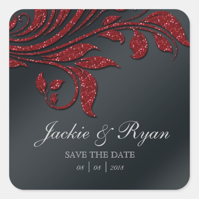 Leaf Save Date Bodas Pegatinas Red Sparkle Xmas 2 (Anverso)