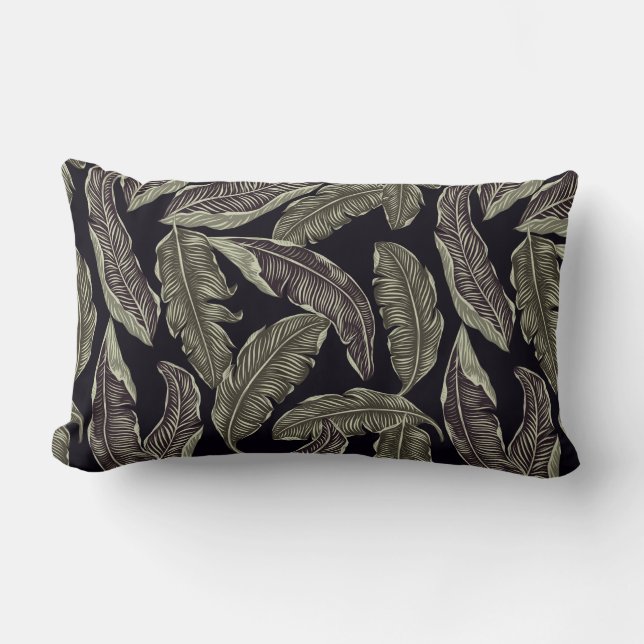 Leaf verde negro reversible almohada lumbar (Anverso)