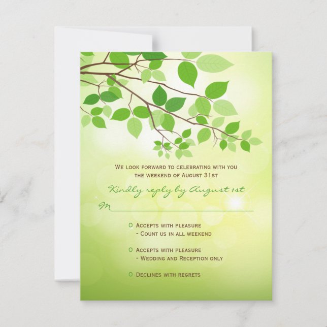 Leafy Branches Camping Wedding Tarjeta RSVP (Anverso)