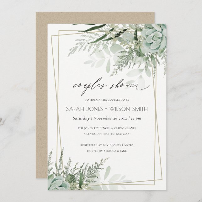 Leafy Fern Succulent Frame Couples Invitación a la (Anverso / Reverso)