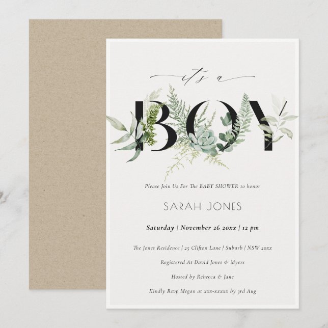 Leafy Fern suculenta su invitación a un chico de B (Anverso / Reverso)