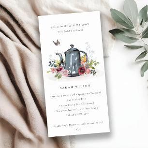 Leafy Rosa Floral Teapot Cualquier Edad Invitación