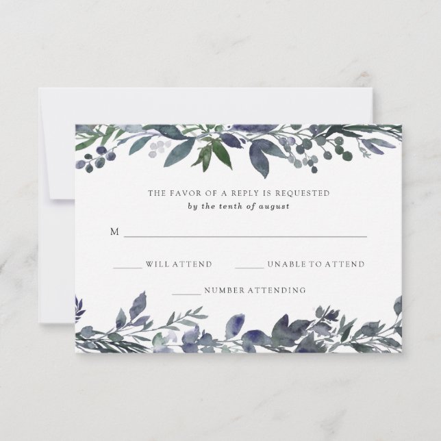 Leafy Watercolor | RSVP de boda (Anverso)