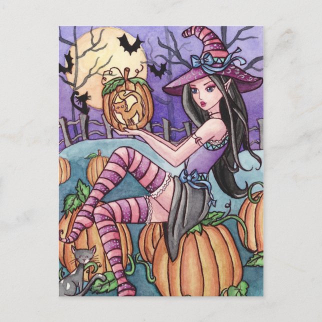Leah - Postal de bruja de calabaza (Anverso)