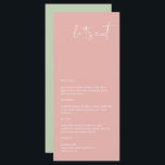 LEAH Vibrant Pastel Primavera Rosa Comamos el menú<br><div class="desc">La carta presenta un moderno diseño minimalista con una vibrante combinación de tonos rosa pastel y blanco. Utilice este menú para su recepción nupcial,  ducha de novia,  fiesta de jubilación,  etc. Edite *most* frases para satisfacer sus necesidades.</div>