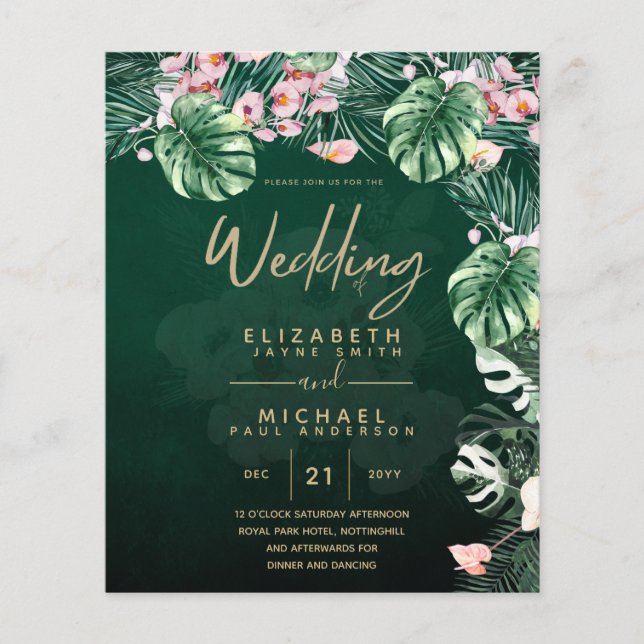 LeahG Boda de la hoja floral verde tropical (Frente)