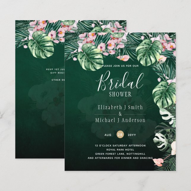 LeahG Boda de la hoja floral verde tropical (Anverso / Reverso)