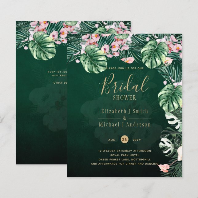 LeahG Boda de la hoja floral verde tropical (Anverso / Reverso)