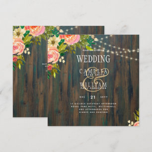 LeahG Boda floral de melocotones de madera rústica