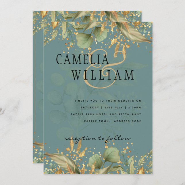 LeahG Greenery deja la invitación a la Boda Verde  (Anverso / Reverso)