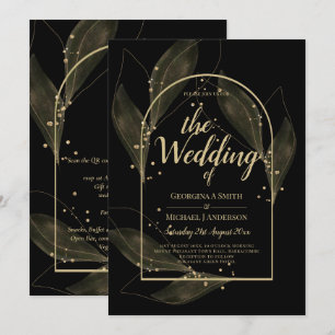 LeahG Hojas de Oro Negro INVITACIÓN de boda modern