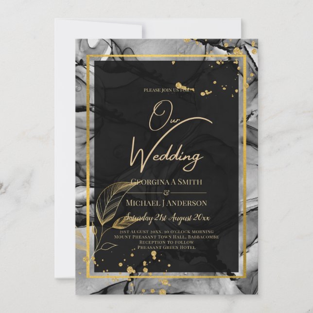 LeahG® Invitación de boda con tinta alcohólica Bla (Anverso)