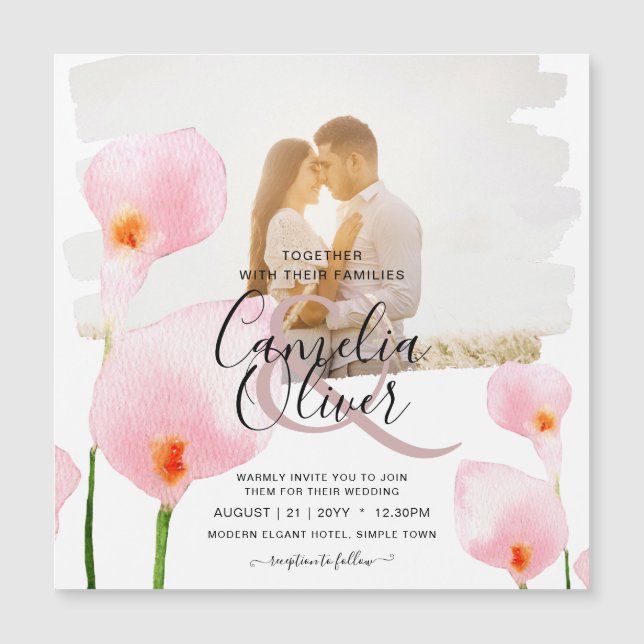LeahG Pink Calla Lily FOTO Overlay Wedte Invite de (Anverso)