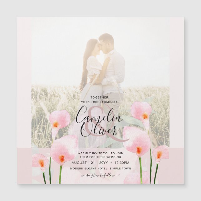 LeahG Pink Calla Lily FOTO Overlay Wedte Invite de (Anverso)