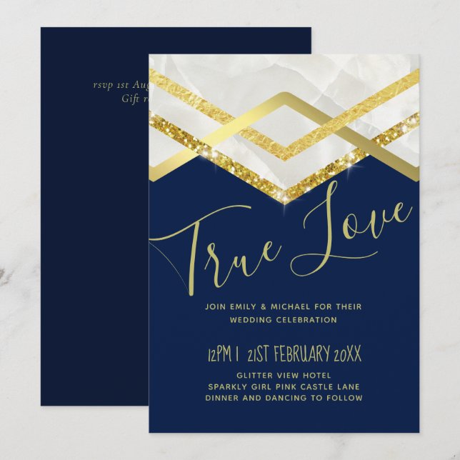 LeahG Presupuesto Navy Gold Art Deco Boda (Anverso / Reverso)