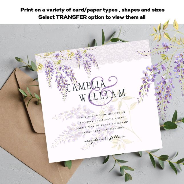 LeahG Purple WISTERIA Lace Floral Wedding INVITE (Subido por el creador)