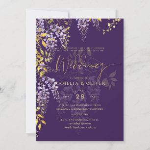 LeahG Púrpura Dorado WISTERIA Floral Invitación de
