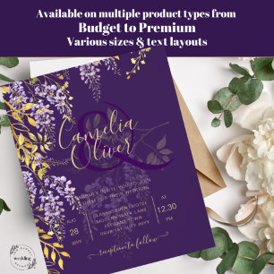 LeahG Púrpura Dorado WISTERIA Floral INVITACIÓN de