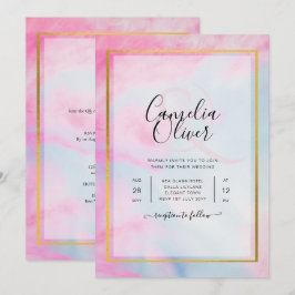 LeahG Rosa Aqua Azul Dorado INVITACIÓN de Boda INK