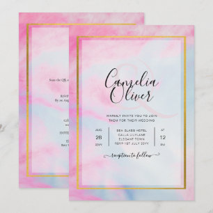 LeahG Rosa Aqua Azul Dorado INVITACIÓN de Boda INK