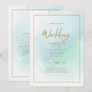 LeahG Vidrio de Mar Turquesa Azul Bodas INVITACIÓN
