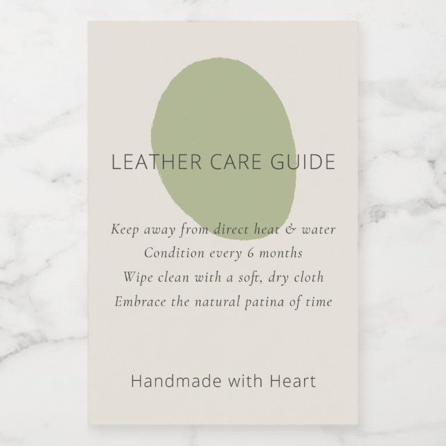 Leather Care Guide Sage Artisan 2x3 Custom Label (Etiqueta única)
