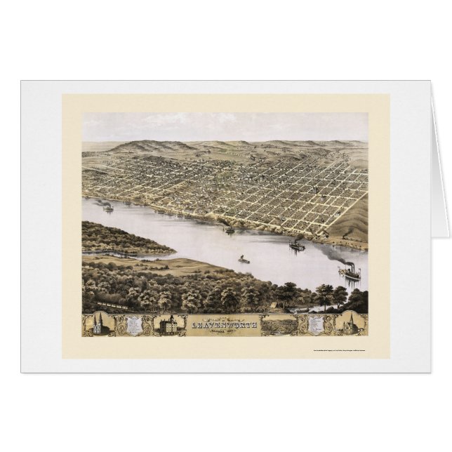 Leavenworth, mapa panorámico de KS - 1869 (Anverso (Horizontal))