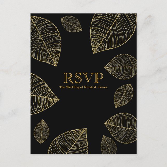 Leaves de oro en tarjeta RSVP de la elegante boda  (Anverso)