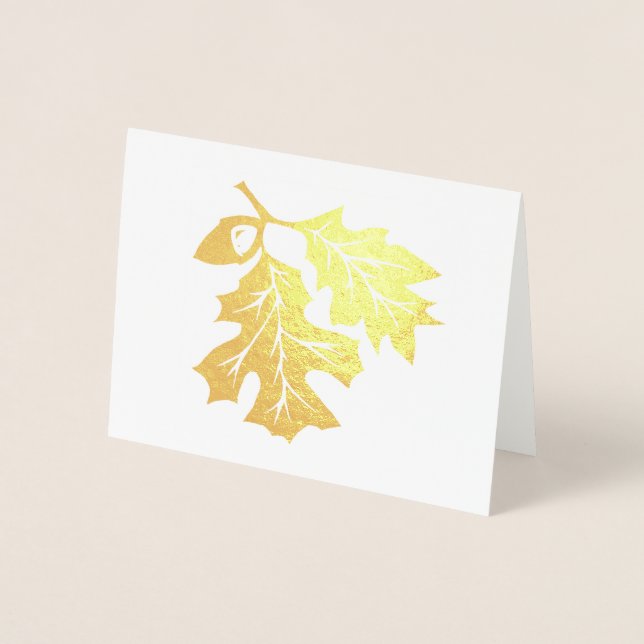 Leaves de roble dorado y tarjeta de Relieve metali (Anverso)