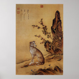 Lebrel chino vintage bajo flores de arte