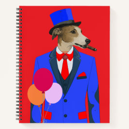 Lebrel elegante en cuaderno de traje azul