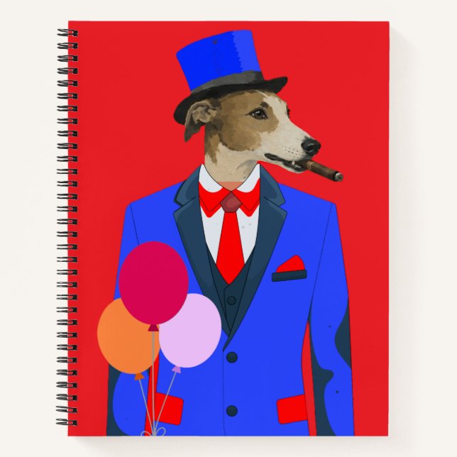 Lebrel elegante en cuaderno de traje azul (Anverso)
