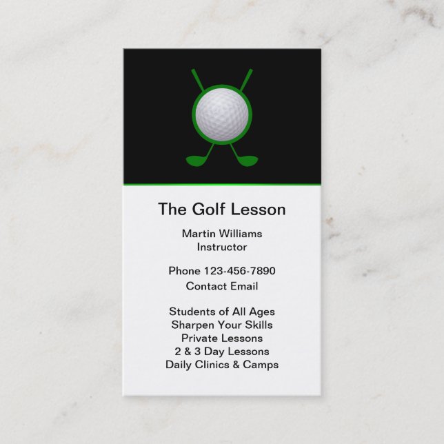 Lecciones de golf Tarjetas de visita vertical (Anverso)