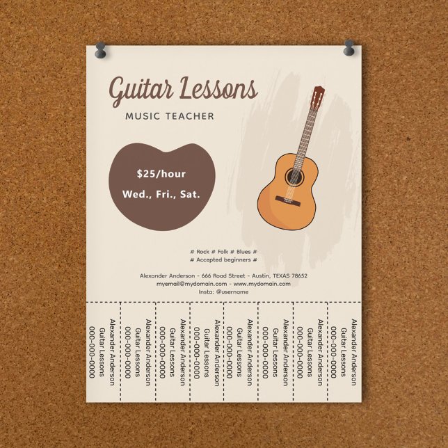 Lecciones de guitarra desgarrando el volante de ti (Guitar Lessons Tear Off Strips Flyer)