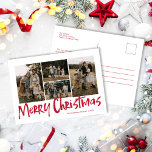 Lechado rojo moderno cinco fotos Feliz Navidad<br><div class="desc">La tarjeta postal Red Modern Lettering Five Photo Merry Christmas contiene cuatro fotos en la parte delantera y espacio para tu mensaje más largo en la parte posterior.</div>