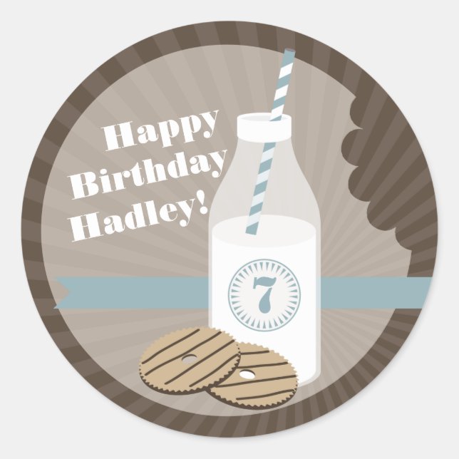 Leche + Cookies Pegatina de cumpleaños tachado + a (Anverso)