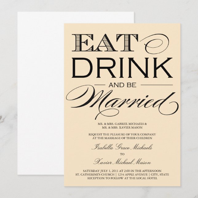Leche de mantequilla, bebida| Invitación a la boda (Anverso / Reverso)