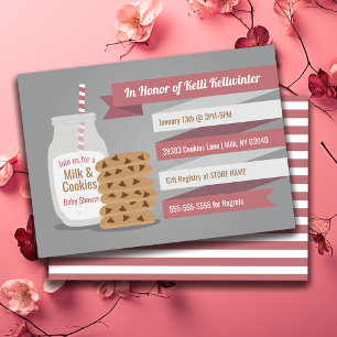 Leche rosa moderna y galletas Invitación a rayas