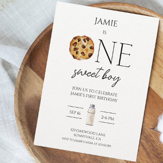 Leche y galletas dulces invitaciones de cumpleaños