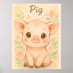 Lechón Adorable - Arte acuarela para guardería