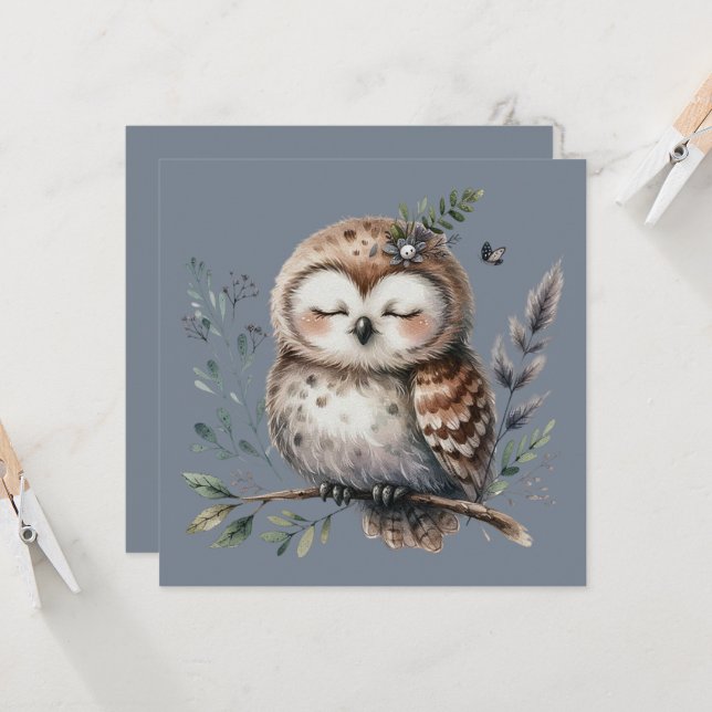 Lechuza acuarela con estilo de bosque floral (Anverso/Reverso In Situ)