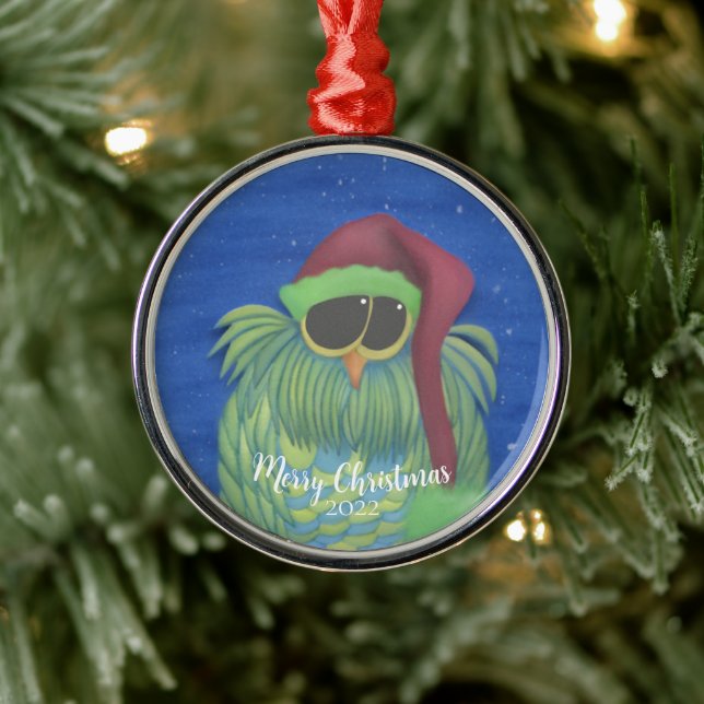 Lechuza Adorable con Ornamento Metalizado de Santa (Árbol)