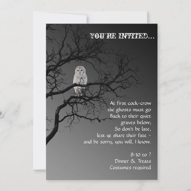 Lechuza asustada de Halloween en una invitación a  (Anverso)