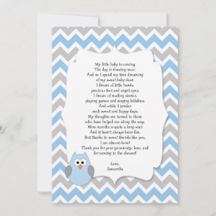 Lechuza azul Bebé ducha gracias notas con poema
