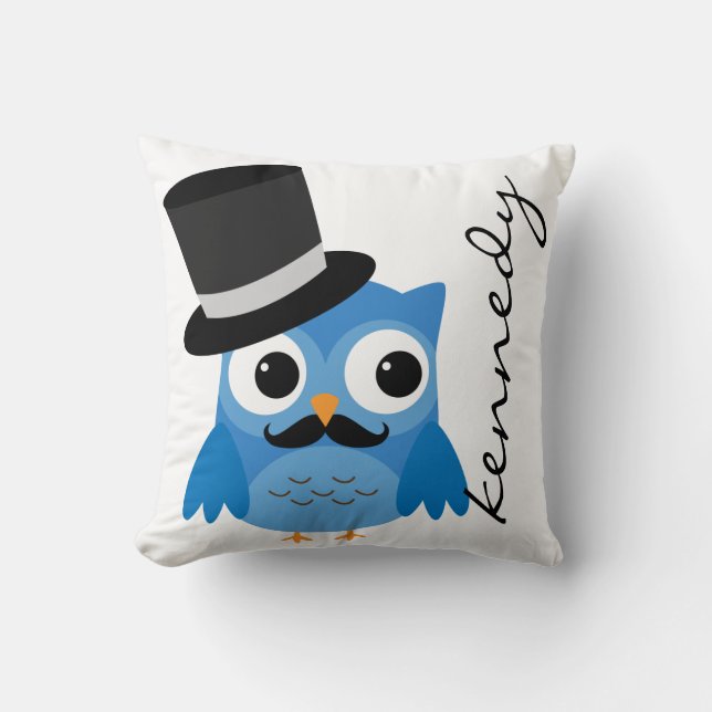 Lechuza azul con bigote y almohada de sombrero sup (Anverso)
