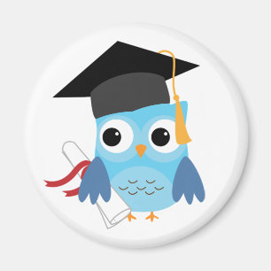 Lechuza azul con imán de graduación de diploma