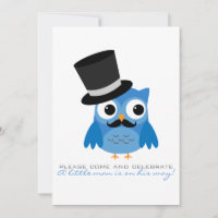 Lechuza azul con invitación de Baby Shower a Musta
