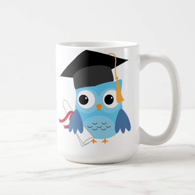Lechuza azul con taza de graduación de Diploma (Derecha)