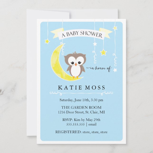 Lechuza Azul| Invitación de Baby Shower (Anverso)