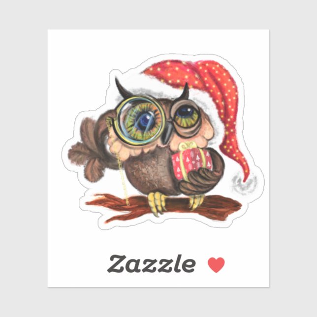 Lechuza Bebé En Navidades Pegatina Gorra (Hoja)